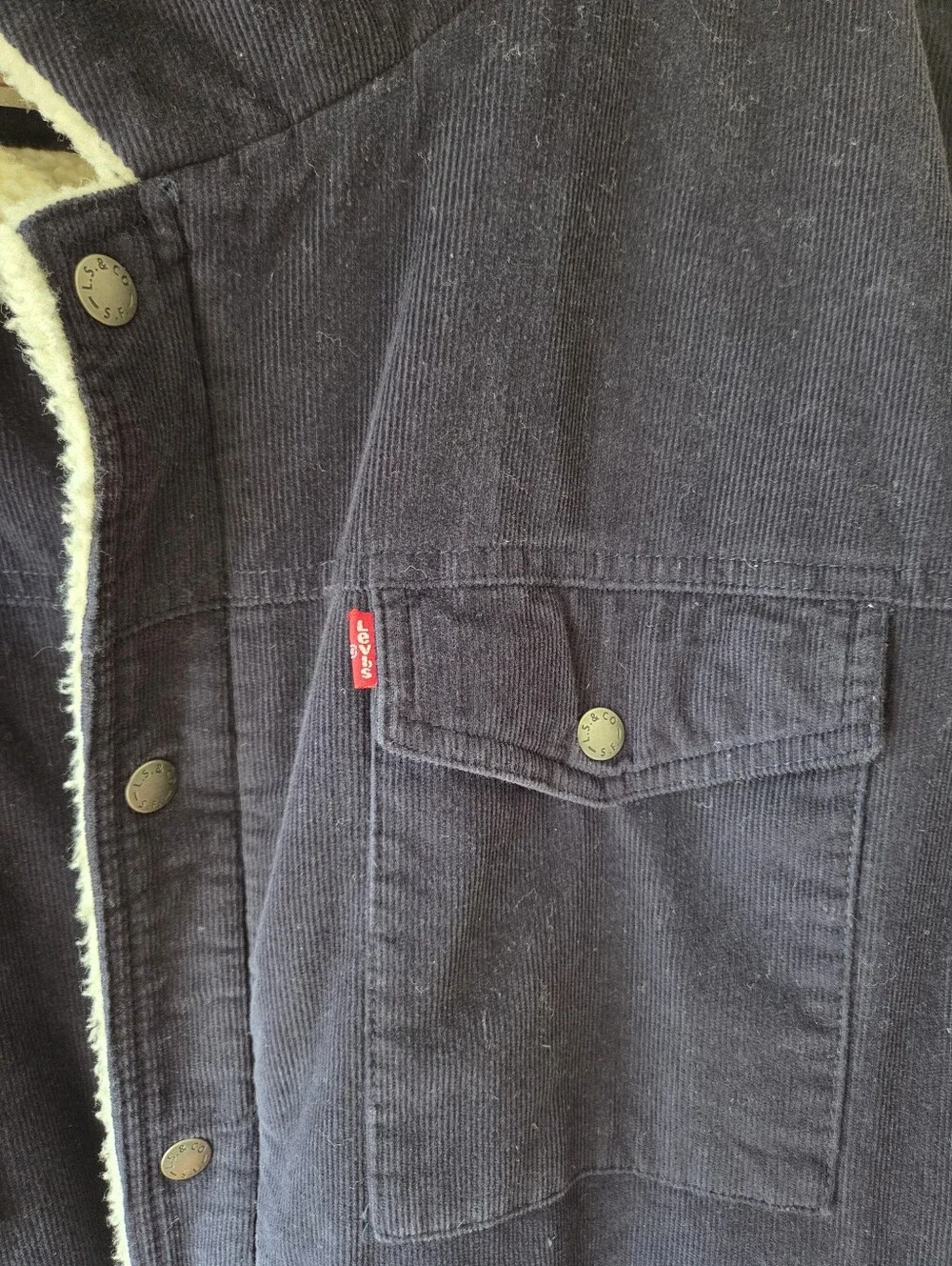 Levi's Men's Corduroy Fleece Jacket 5XL Navy Full Zip Logo Big and Tall